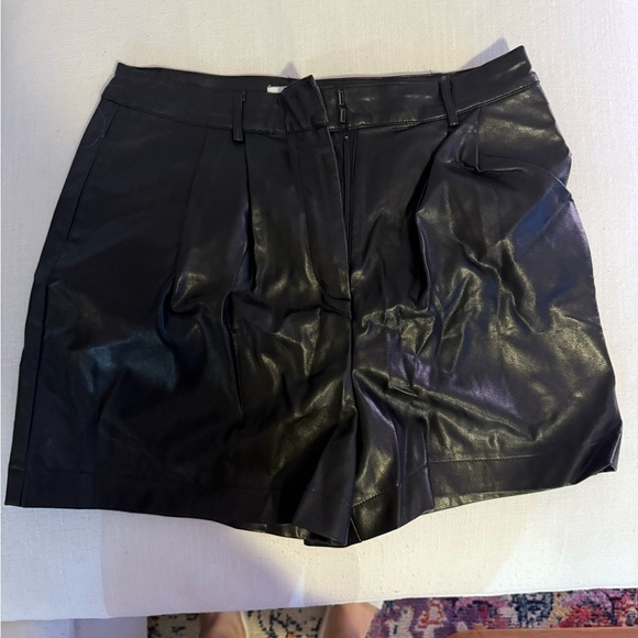 Moodie Black High Waist Leather Shorts - Picture 1 of 5